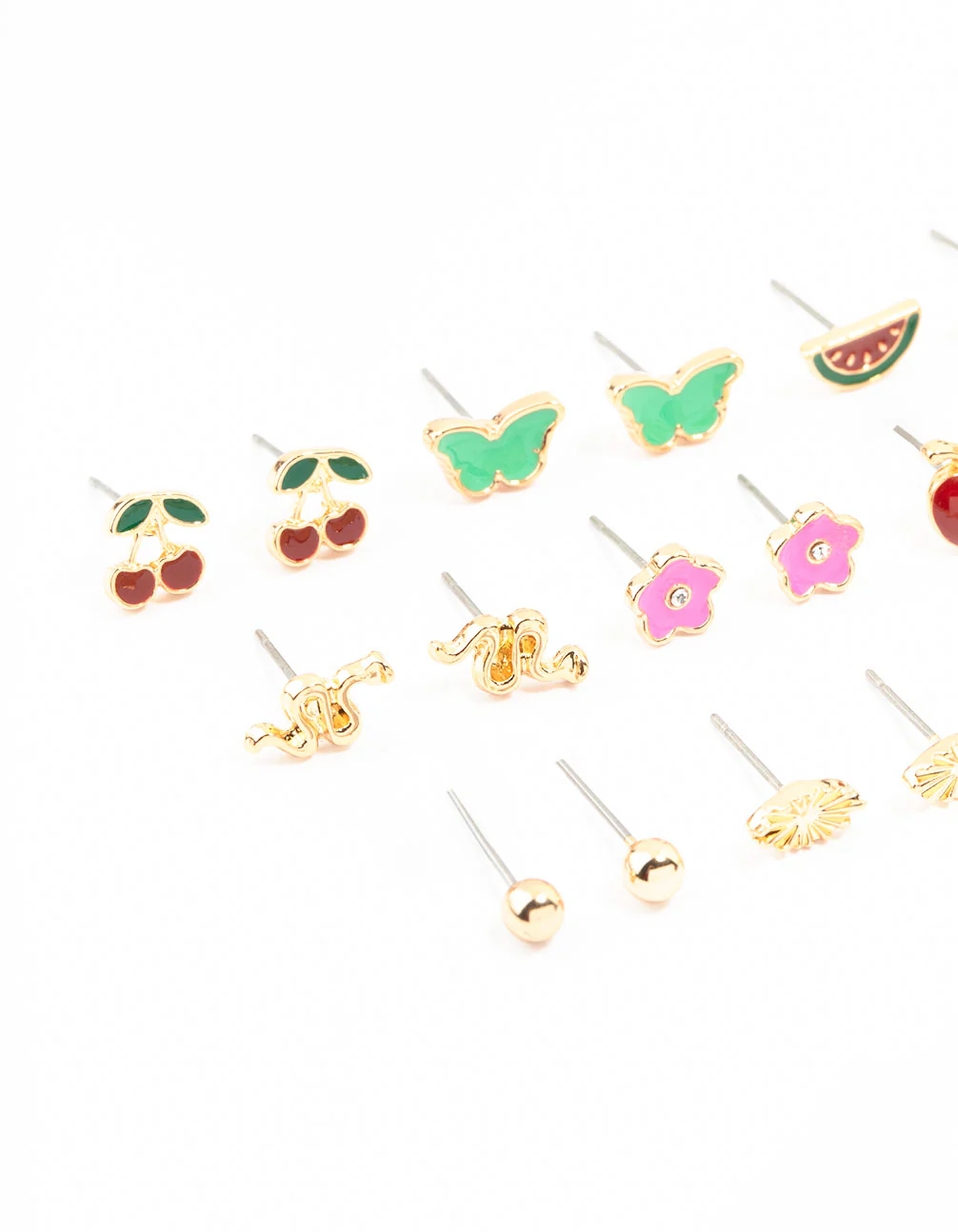 Gold Cherry & Boot Stud Earrings Pack 12-Pack - Image 2