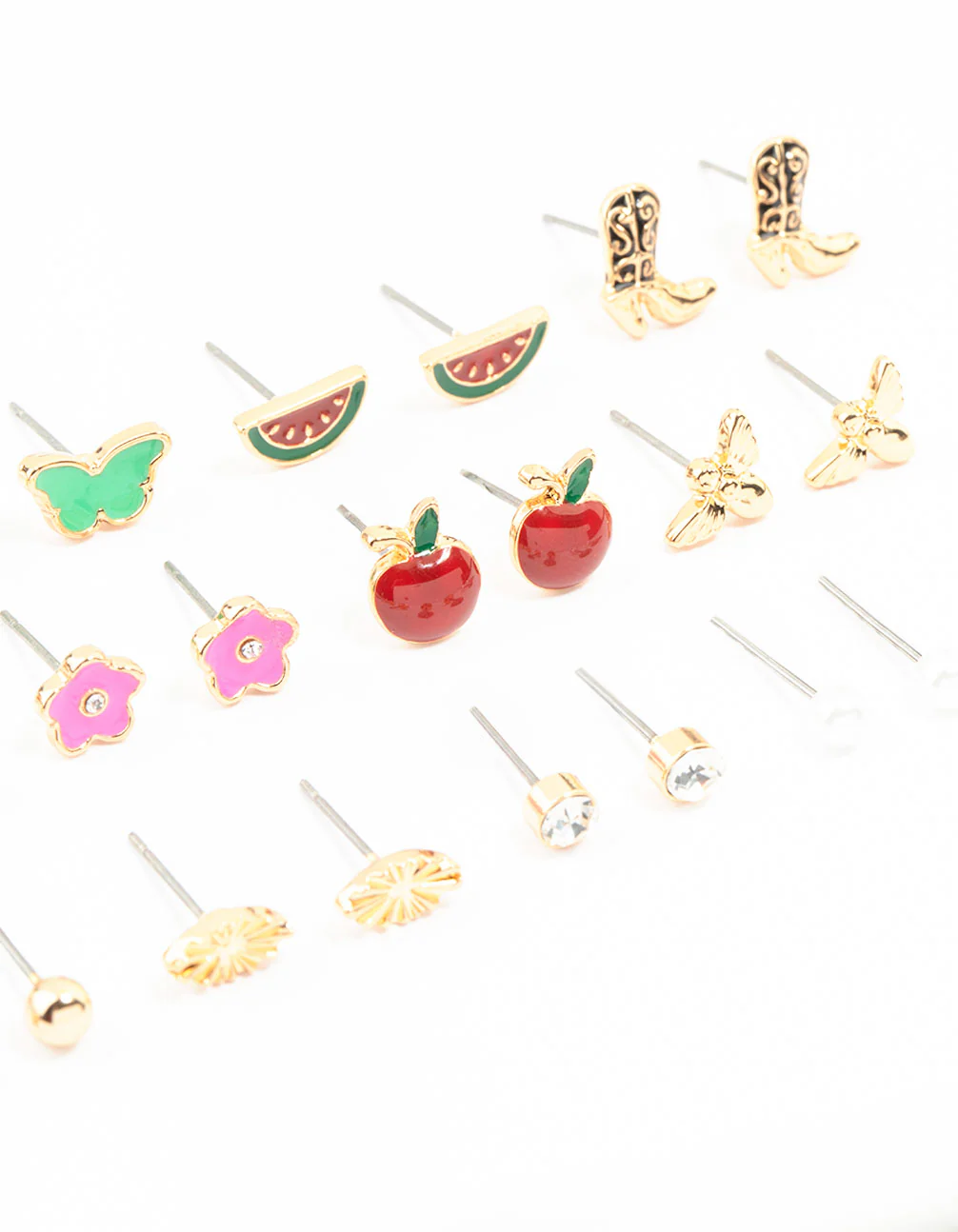 Gold Cherry & Boot Stud Earrings Pack 12-Pack - Image 3