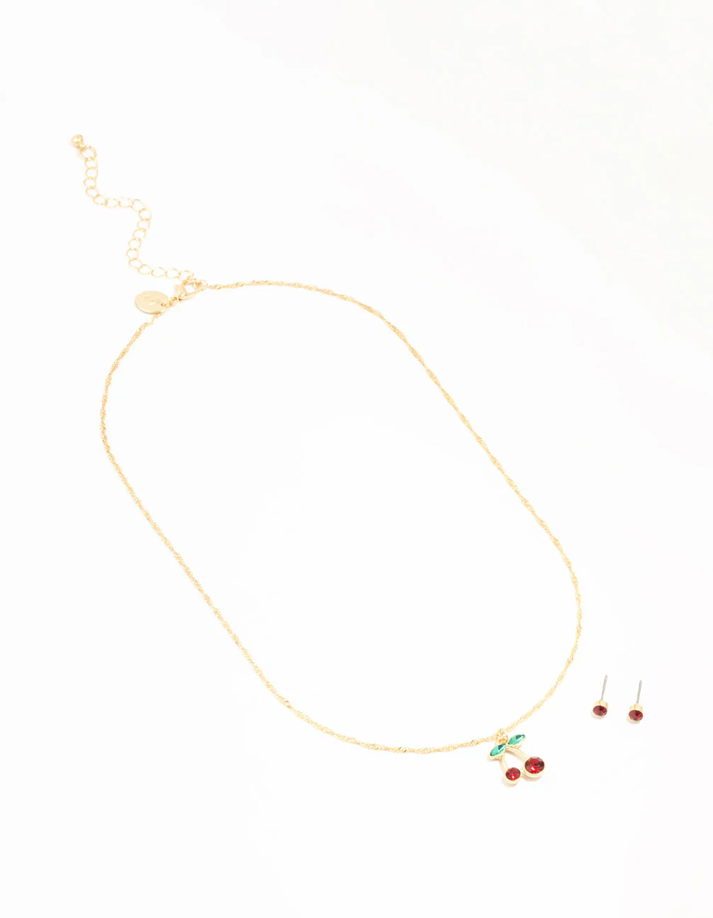 Gold Cherry Necklace & Red Diamante Earrings Set - Image 2