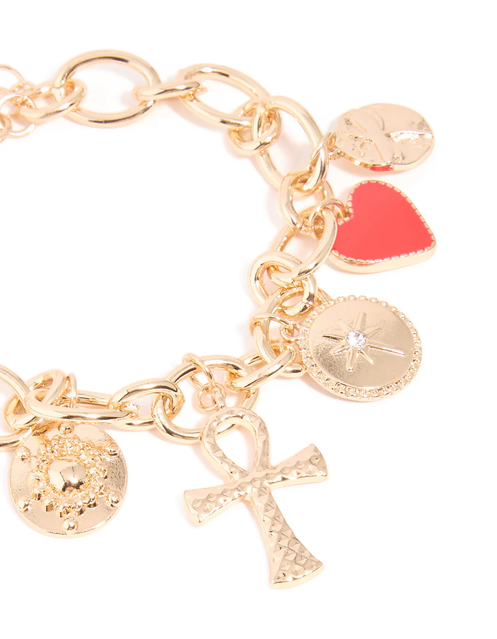 Gold Chunky Cross & Heart Charm Bracelet - Image 2
