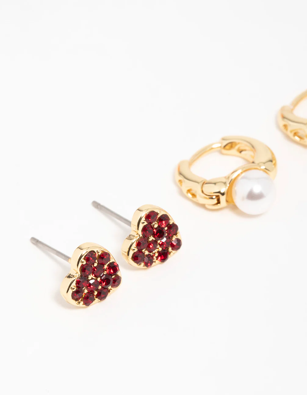 Gold Plated  Chunky Heart Stud Earrings 3-Pack - Image 2