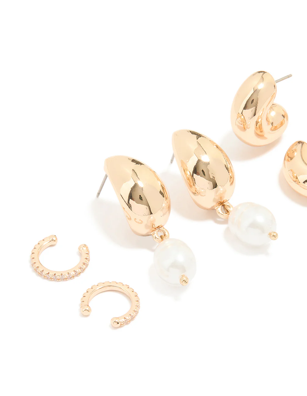 Gold Chunky Hoops & Ear Cuffs 4-Pack - Image 2