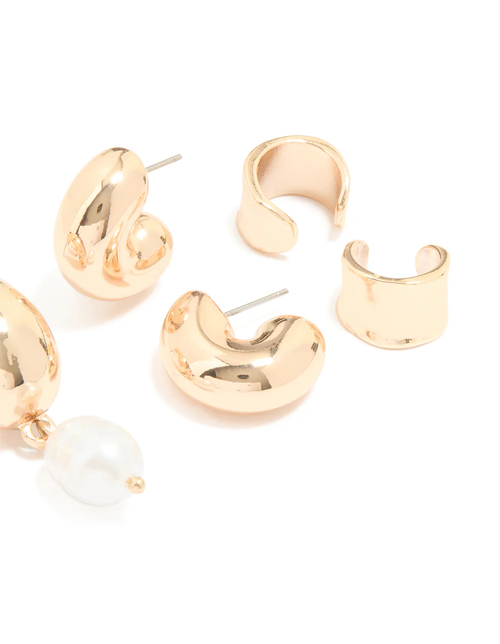 Gold Chunky Hoops & Ear Cuffs 4-Pack - Image 3