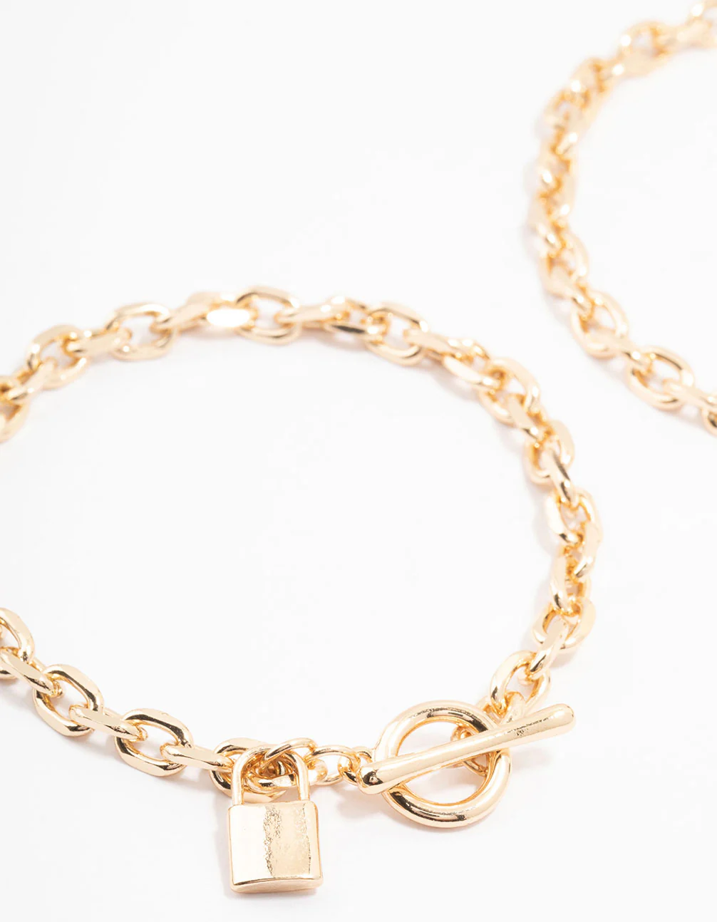 Gold Chunky Lock & Key Charm Bracelet Pack - Image 2