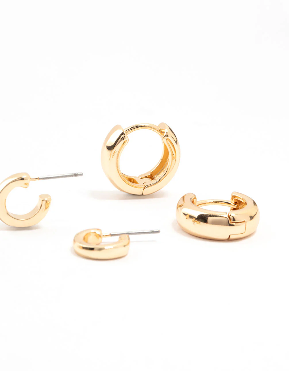 Gold Classic Cubic Zirconia Stud & Hoop Earrings 3-Pack - Image 5