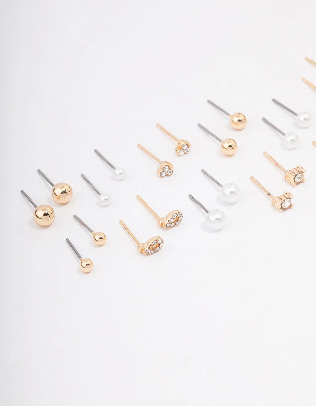 Gold Classic Pearl & Diamante Stud Earring 12-Pack - Image 2