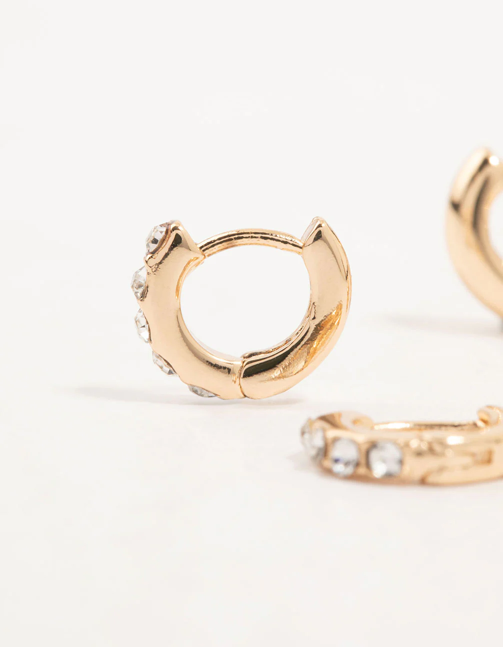 Gold Classic Plain & Diamante Hoop Earrings 3-Pack - Image 2