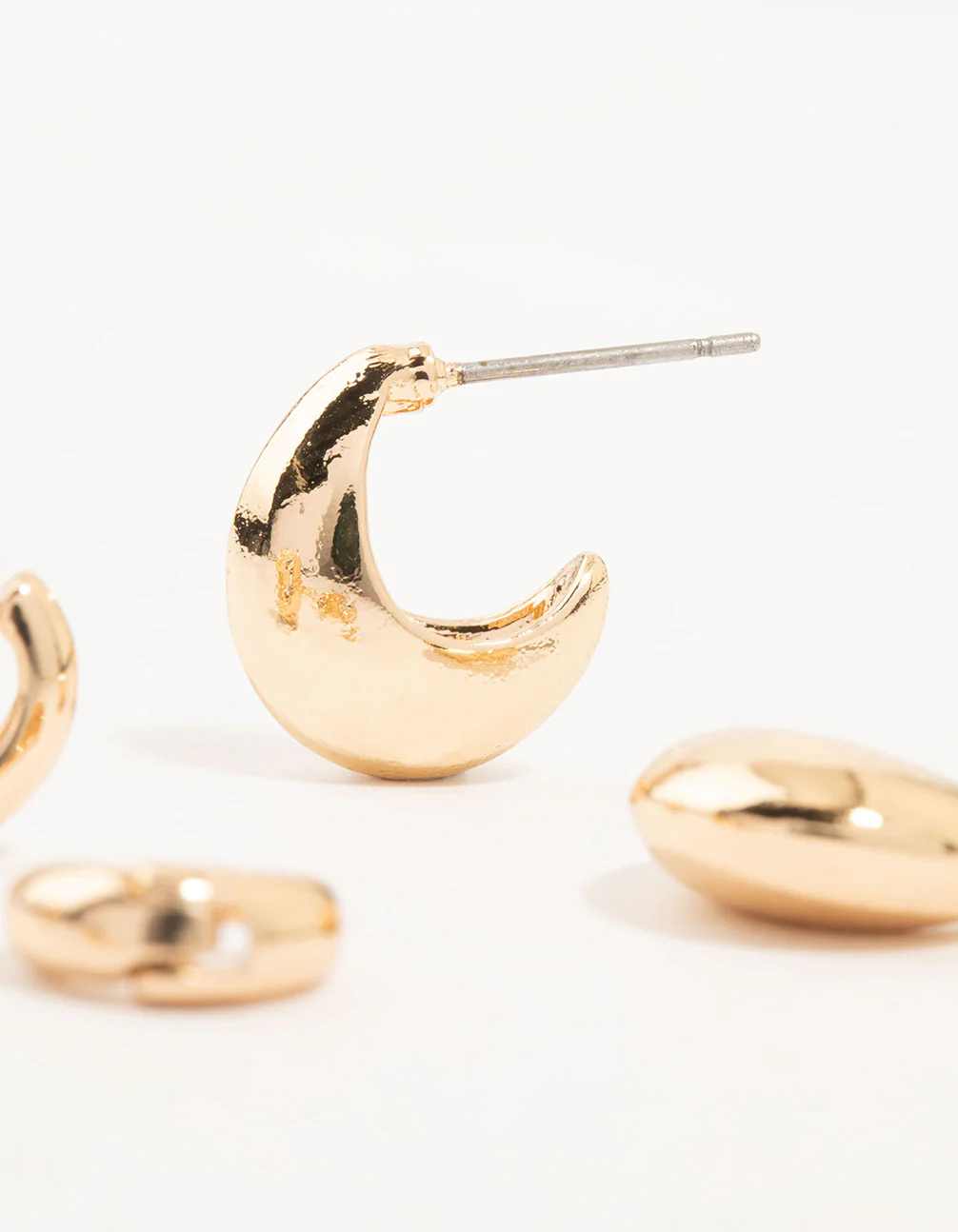 Gold Classic Plain & Diamante Hoop Earrings 3-Pack - Image 3