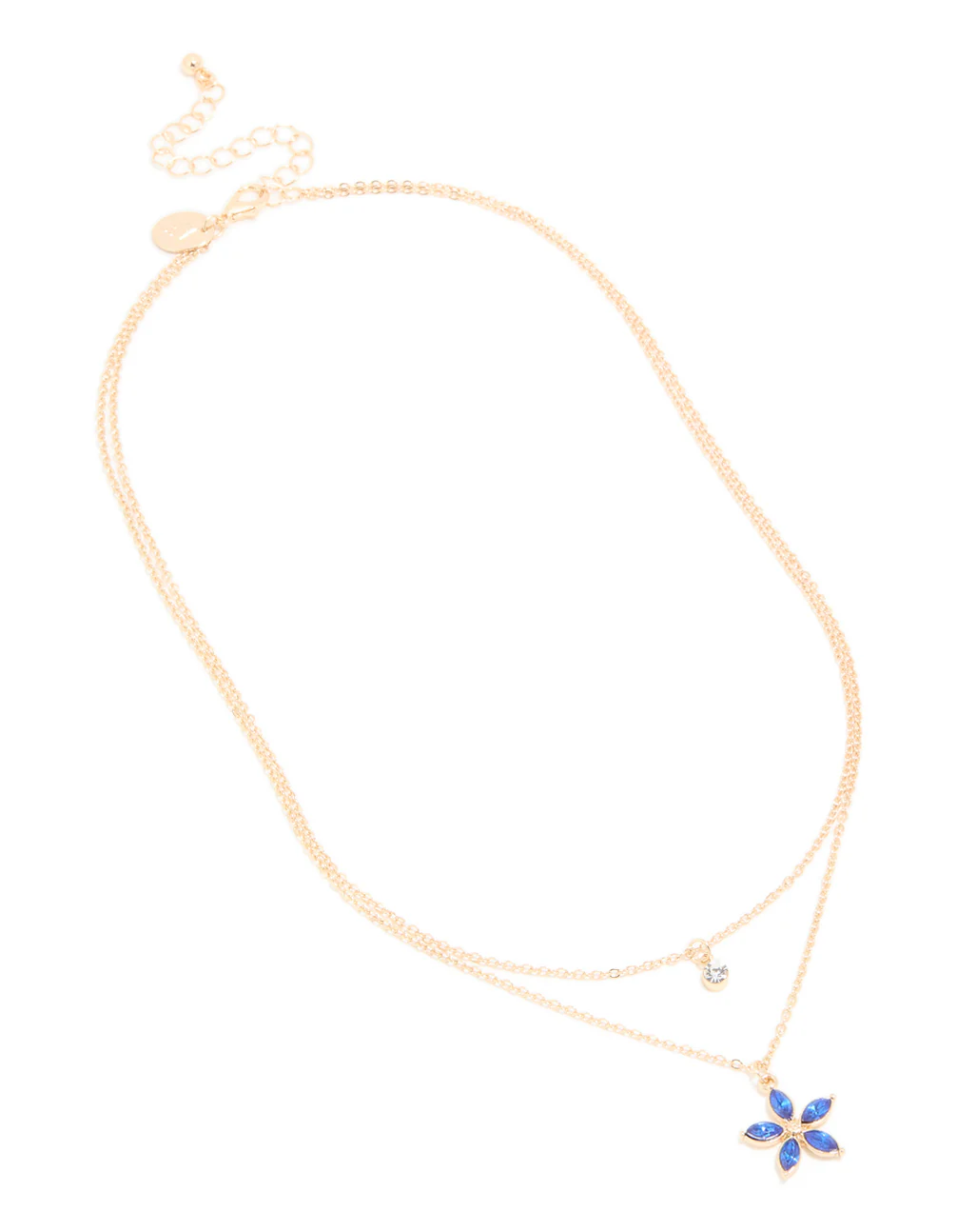 Gold Clear & Blue Diamante Flower Layered Necklace - Image 2