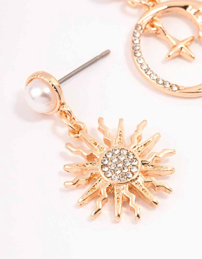 Gold Cluster Pearl Drop Earrings - Image 2