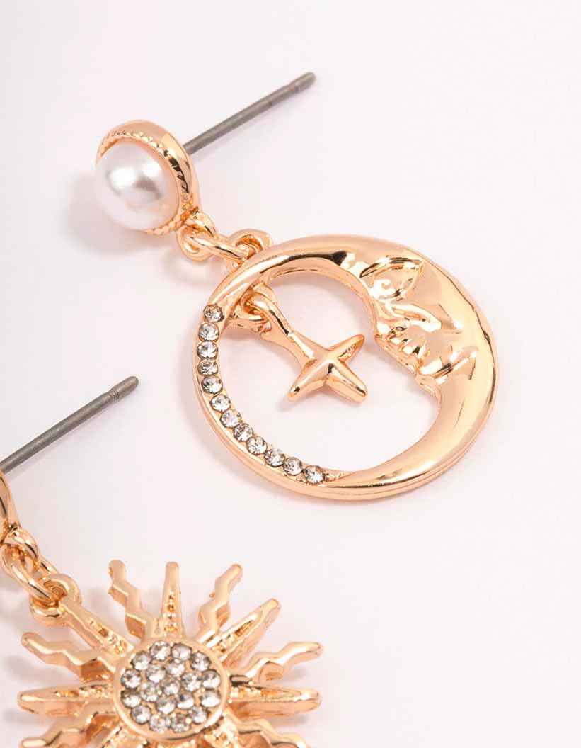 Gold Cluster Pearl Drop Earrings - Image 3