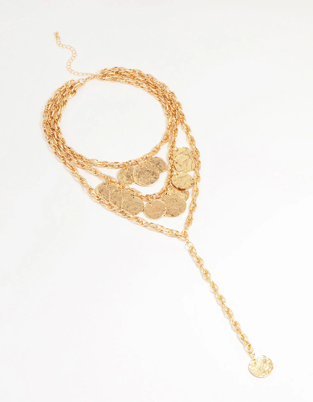 Gold Coin Molten Disc Layered Chain Necklace - Image 2