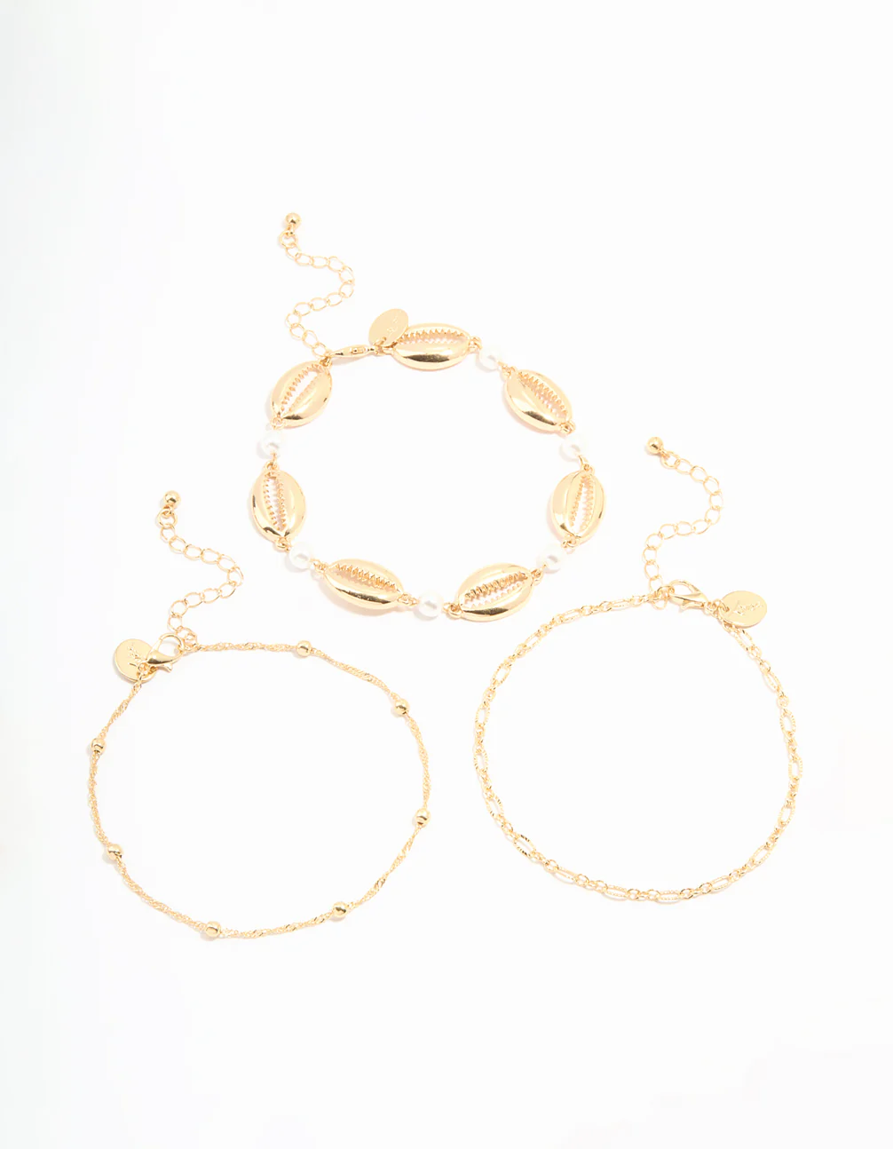 Gold Cowry Shell & Dainty Anklets 3-Pack