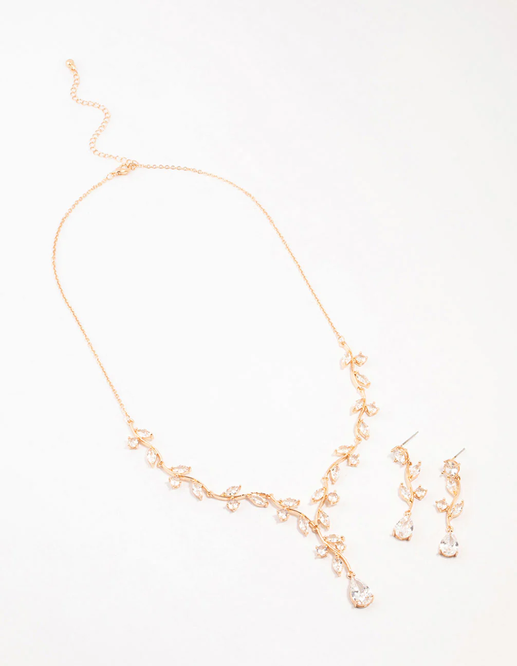 Gold Creeping Crystal Roses Necklace & Earrings Set - Image 3