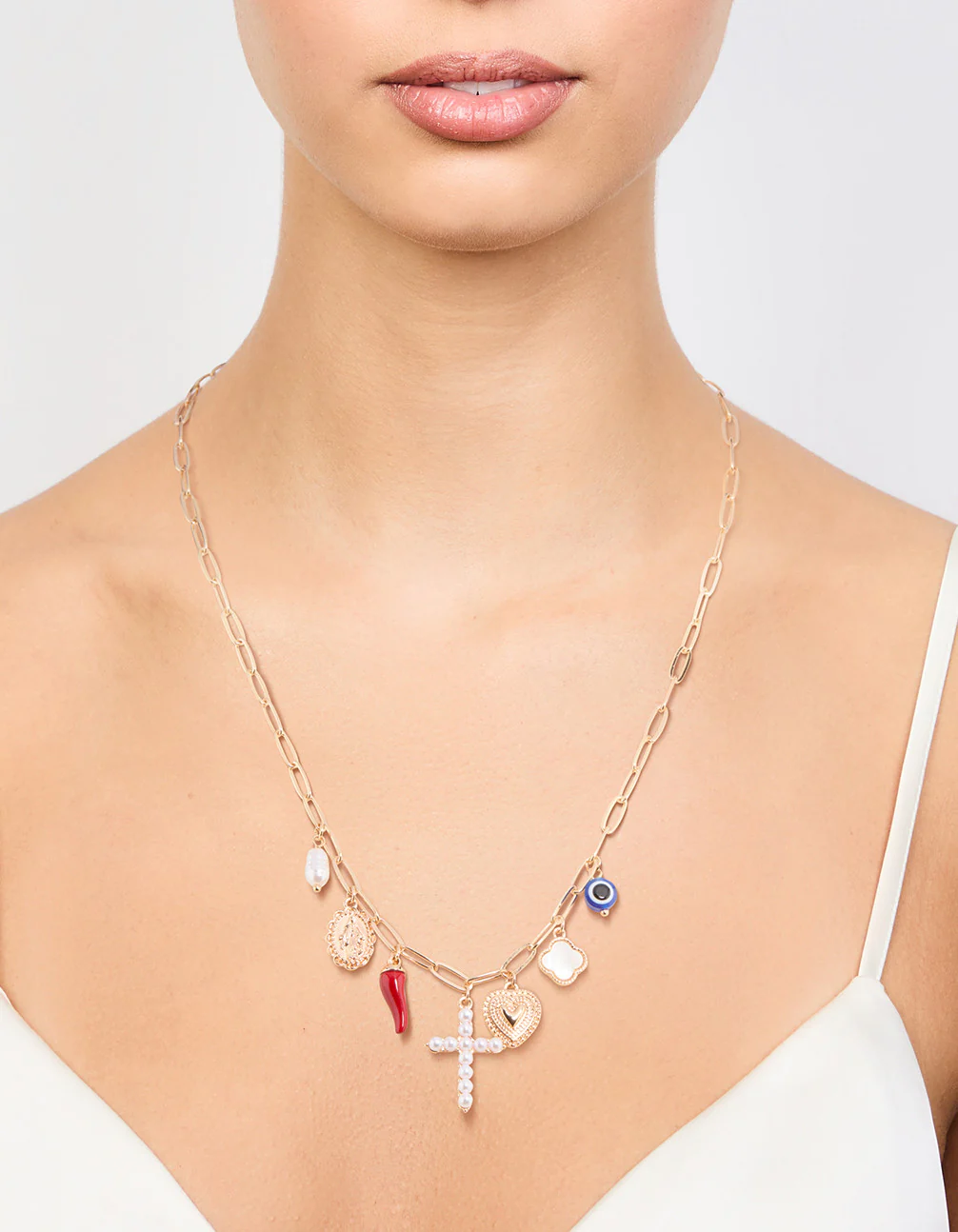Gold Cross & Chili Charm Necklace - Image 2