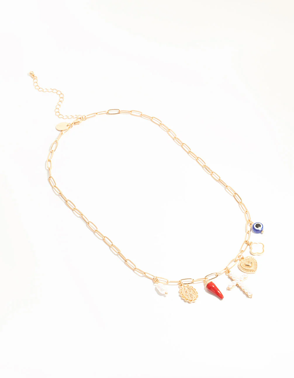 Gold Cross & Chili Charm Necklace - Image 4