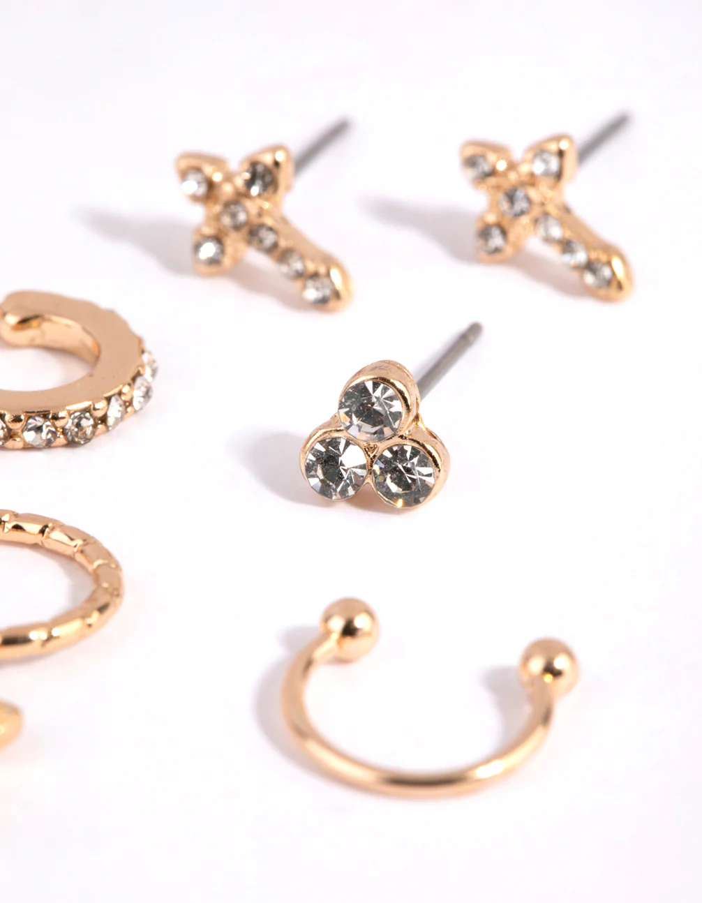 Gold Cross & Diamante Ear Cuff Stack 6-Pack - Image 2