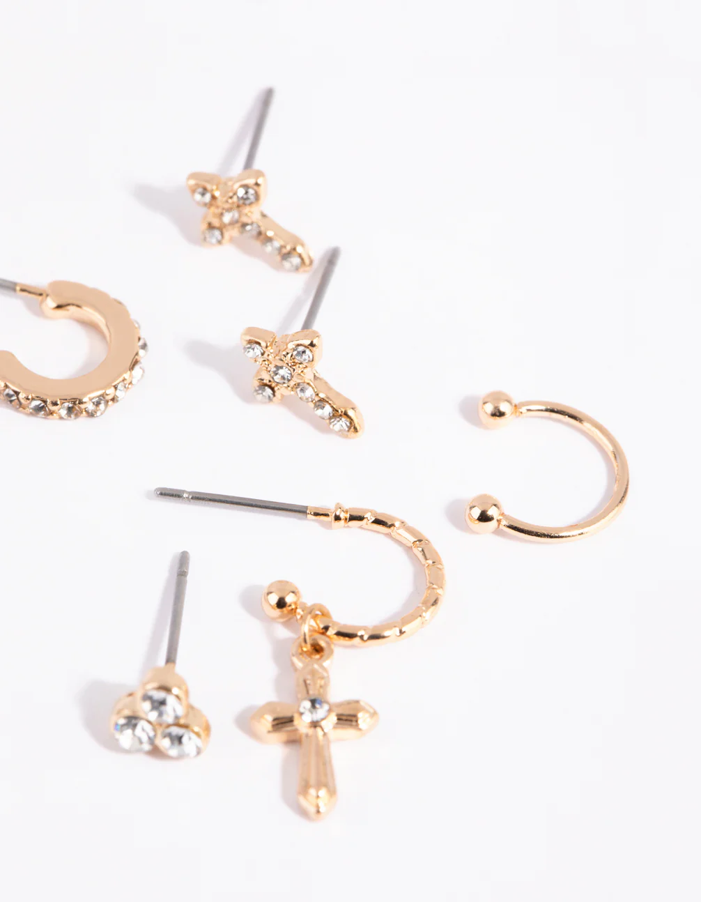 Gold Cross & Diamante Ear Cuff Stack 6-Pack - Image 3