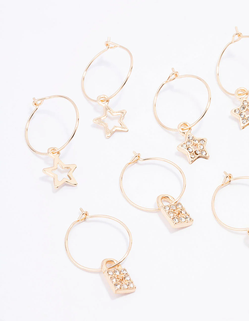 Gold Crystal Star Wire Hoop Earring 6-Pack - Image 2