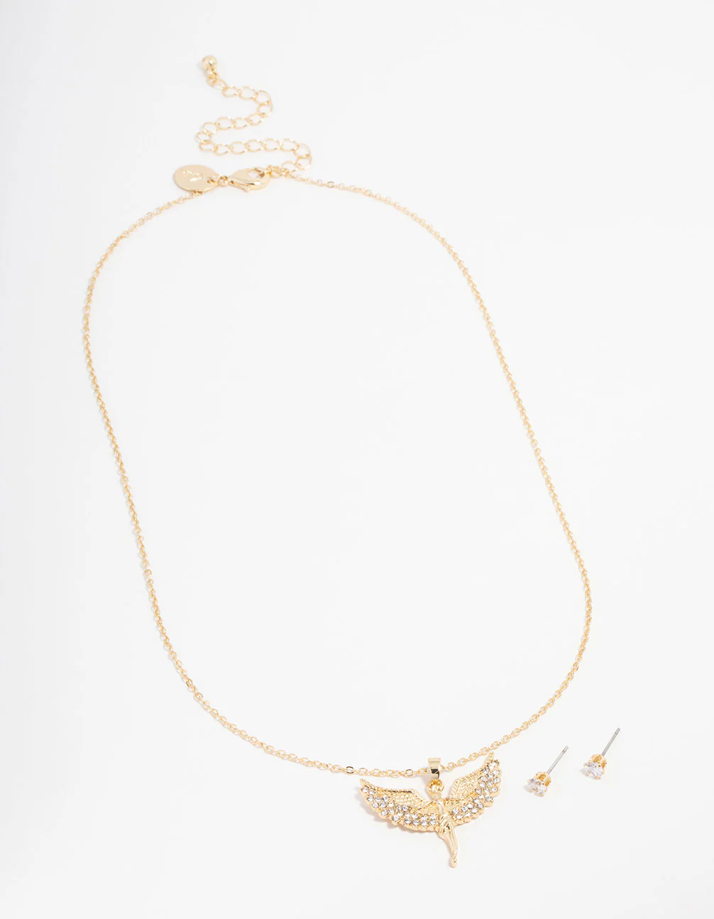 Gold Cubic Zirconia Angel Necklace & Stud Earrings Set - Image 2