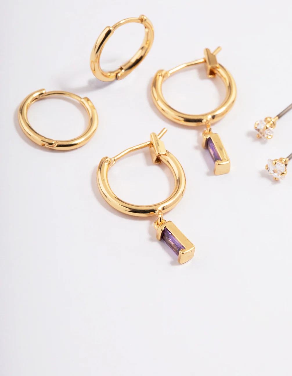Gold Plated Cubic Zirconia Baguette Huggie Earrings 6-Pack - Image 3