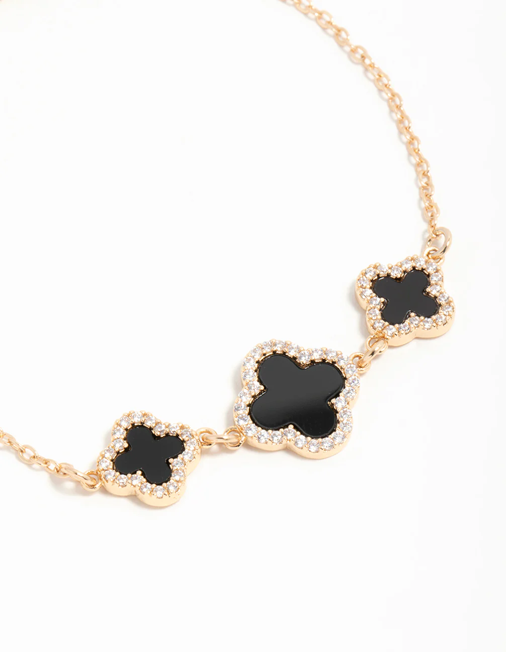 Gold Cubic Zirconia Black Flower Trio Toggle  Bracelet - Image 2