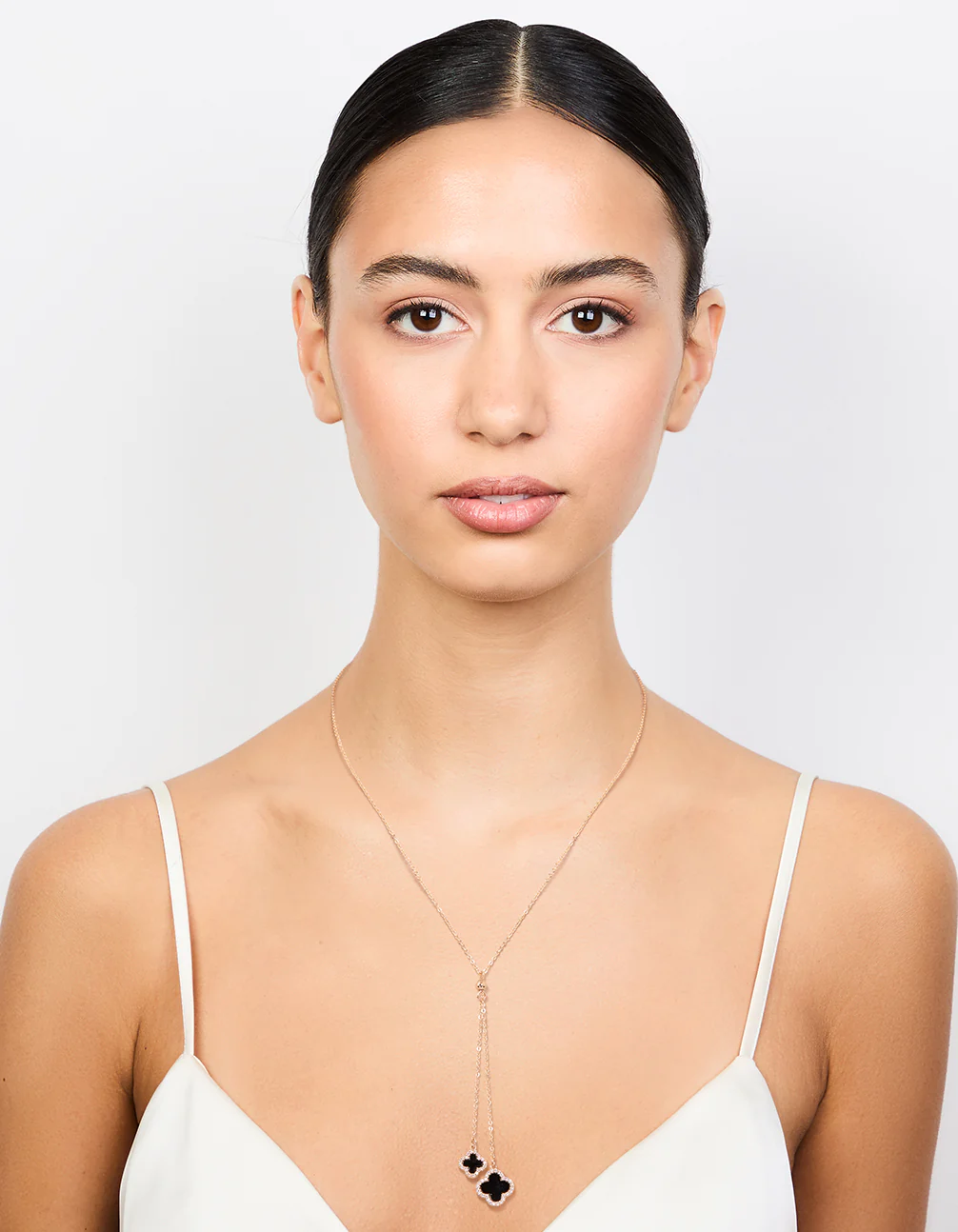 Gold Cubic Zirconia Black Flower Y-Necklace - Image 3