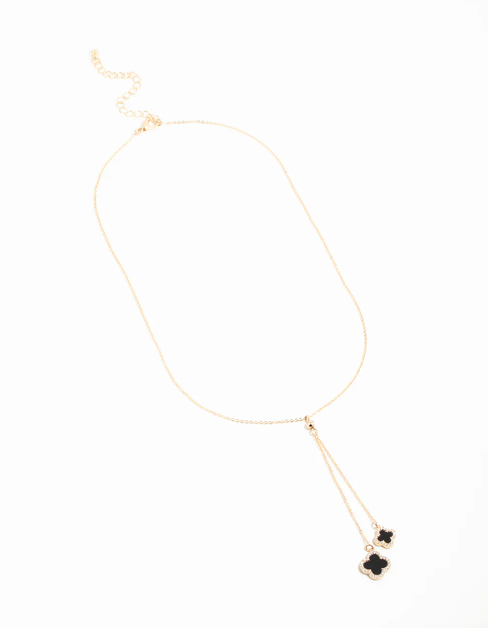Gold Cubic Zirconia Black Flower Y-Necklace - Image 4
