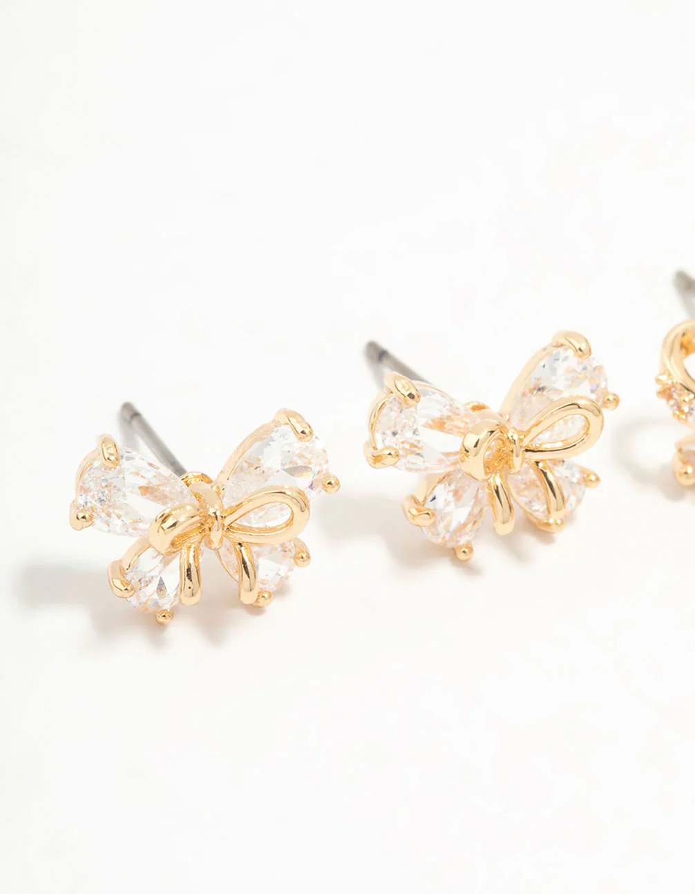 Gold Cubic Zirconia Bow Stud Earrings 2-Pack - Image 2