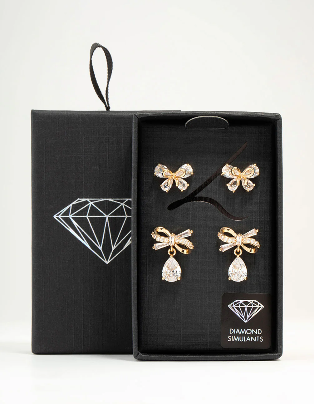 Gold Cubic Zirconia Bow Stud Earrings 2-Pack - Image 3