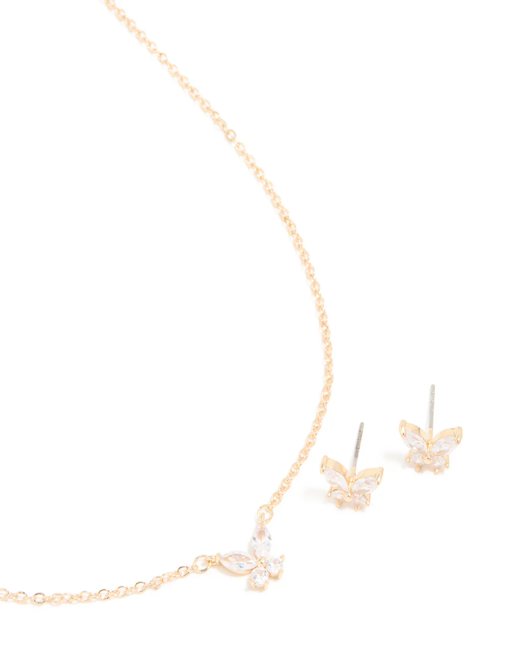 Gold Cubic Zirconia Butterfly Necklace & Earrings Set - Image 2