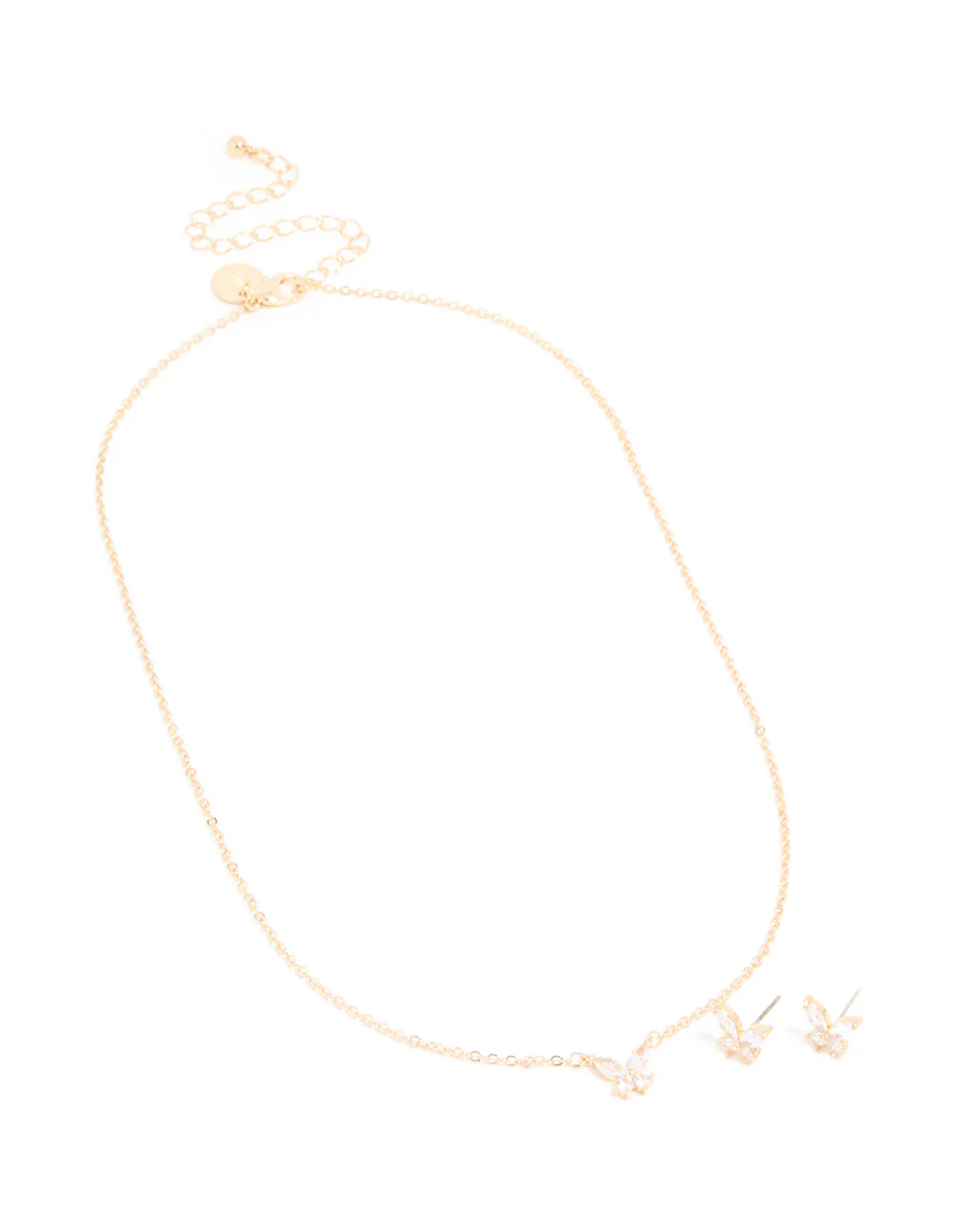 Gold Cubic Zirconia Butterfly Necklace & Earrings Set - Image 3
