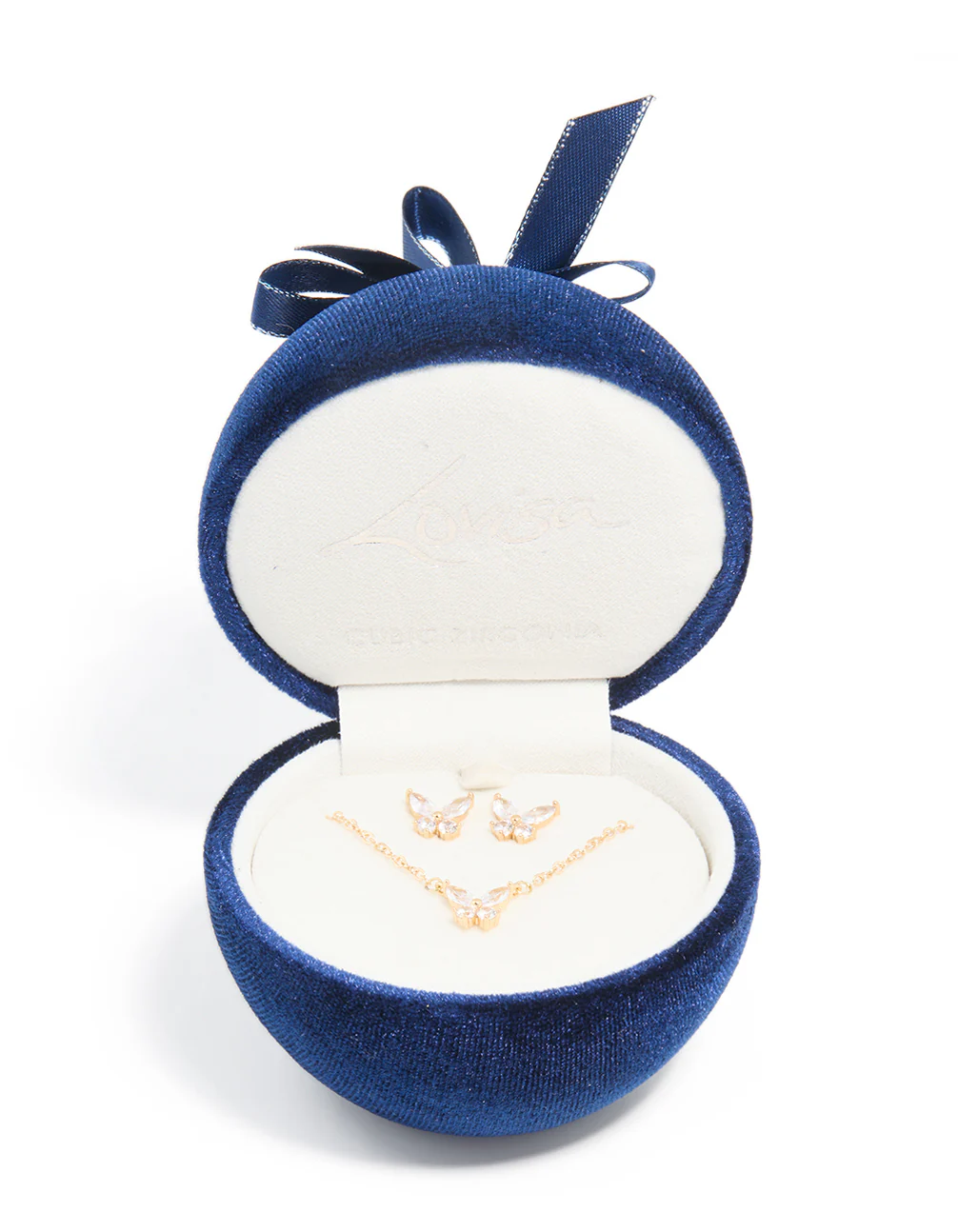 Gold Cubic Zirconia Butterfly Necklace & Earrings Set - Image 4