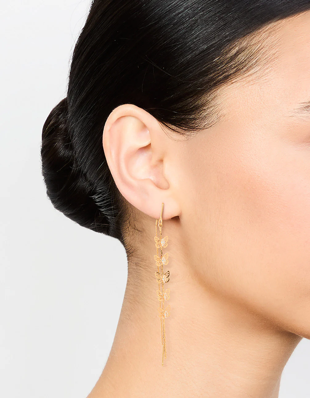 Gold Cubic Zirconia Butterfly Threader Earrings - Image 2