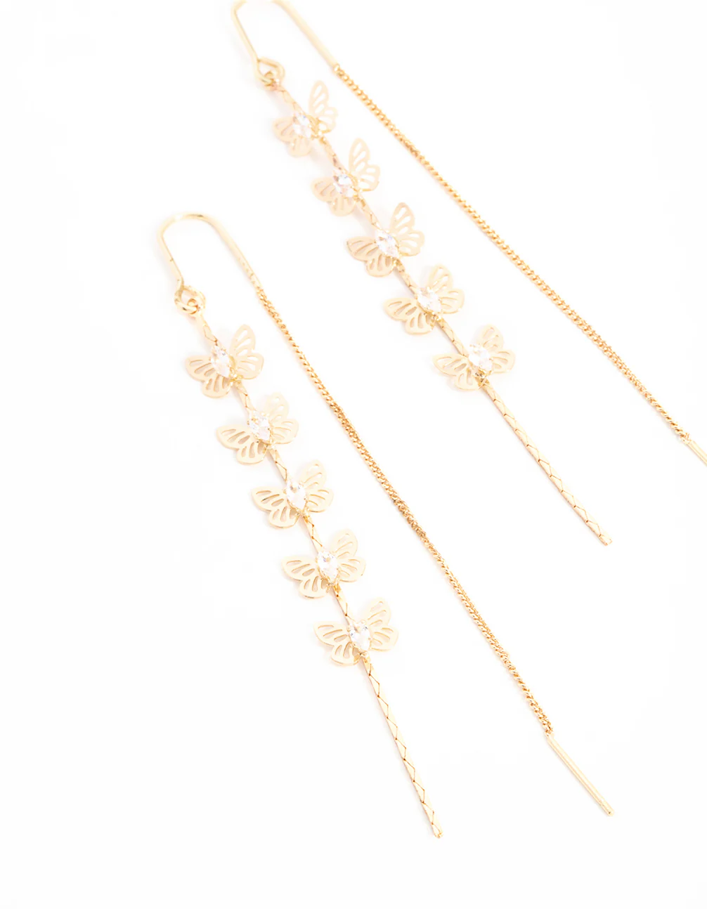 Gold Cubic Zirconia Butterfly Threader Earrings - Image 4