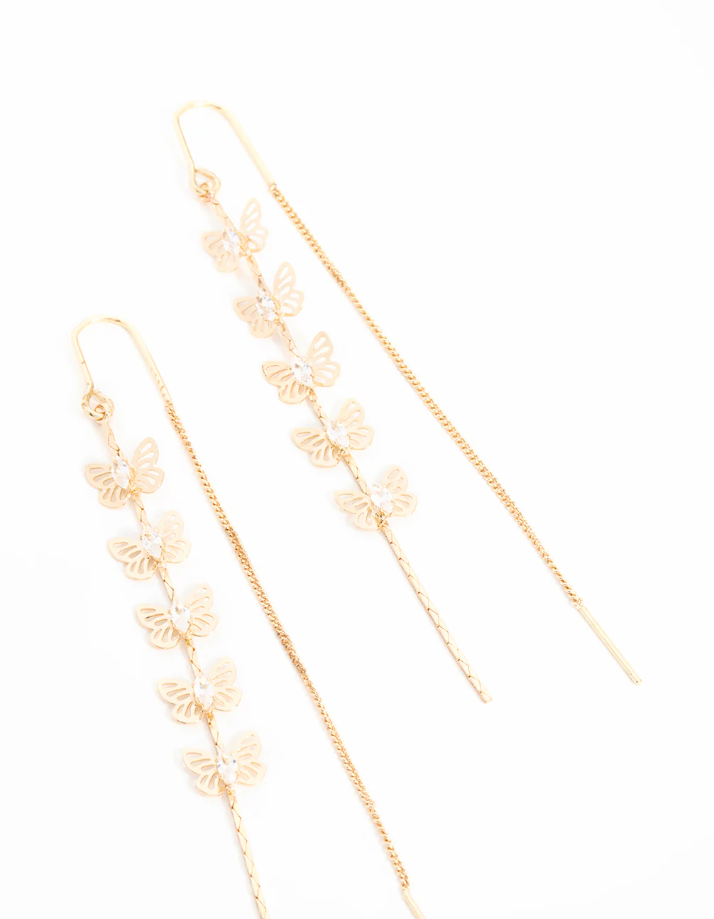 Gold Cubic Zirconia Butterfly Threader Earrings - Image 5