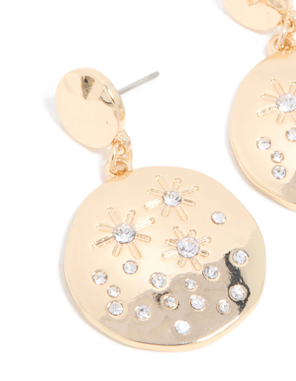 Gold Cubic Zirconia Celestial Designs Drop Earrings - Image 2