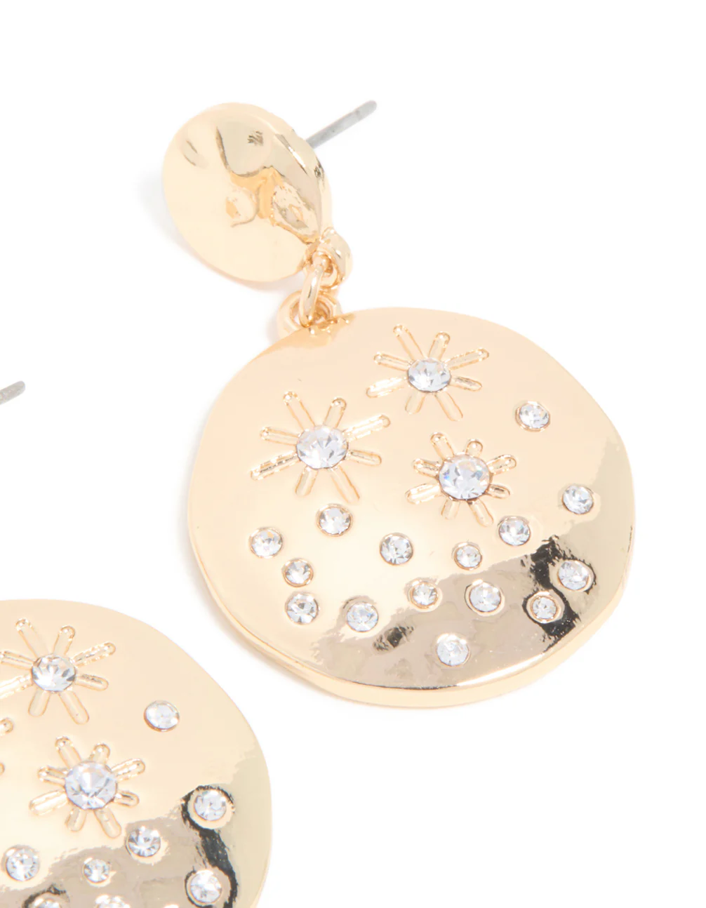 Gold Cubic Zirconia Celestial Designs Drop Earrings - Image 3