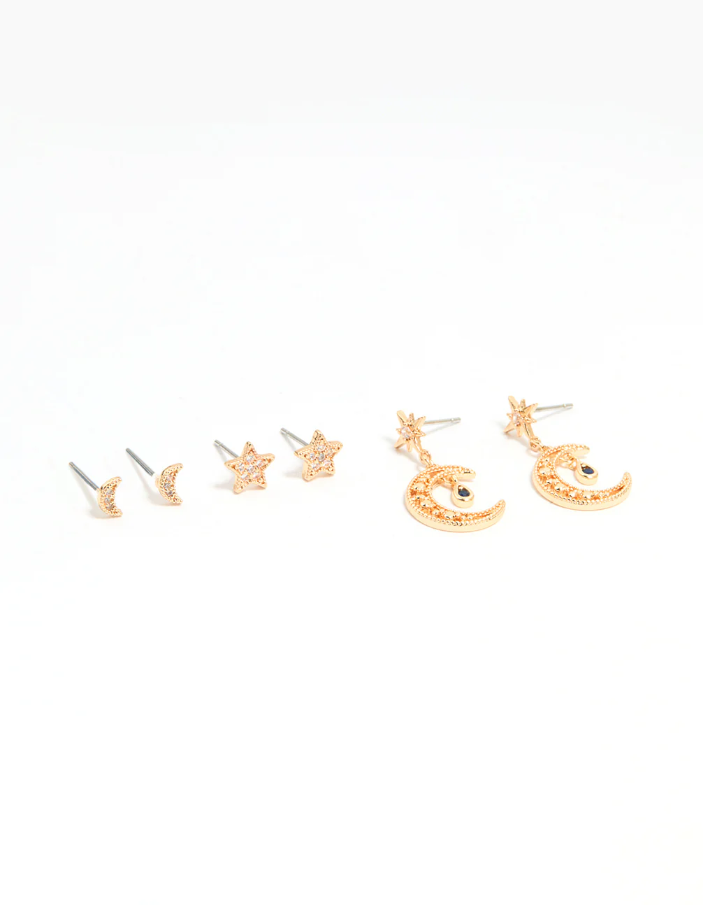Gold Cubic Zirconia Celestial Drop & Stud Earrings 3-Pack