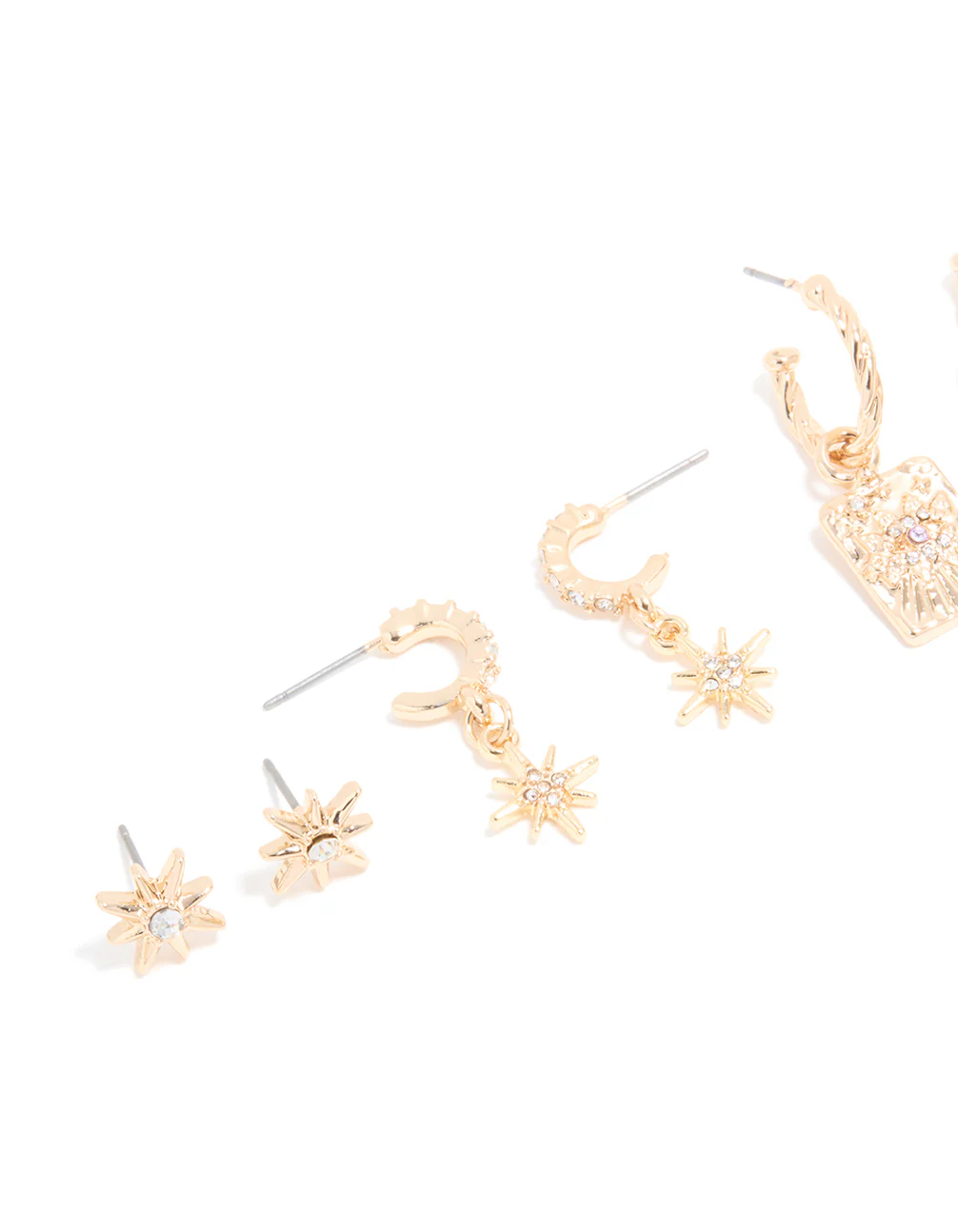 Gold Cubic Zirconia Celestial Hoop & Stud Earrings 4-Pack - Image 2