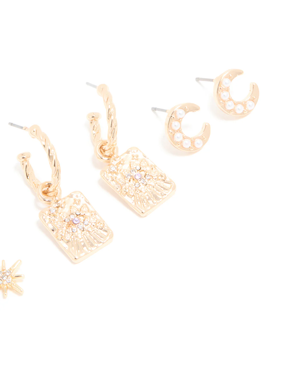 Gold Cubic Zirconia Celestial Hoop & Stud Earrings 4-Pack - Image 3