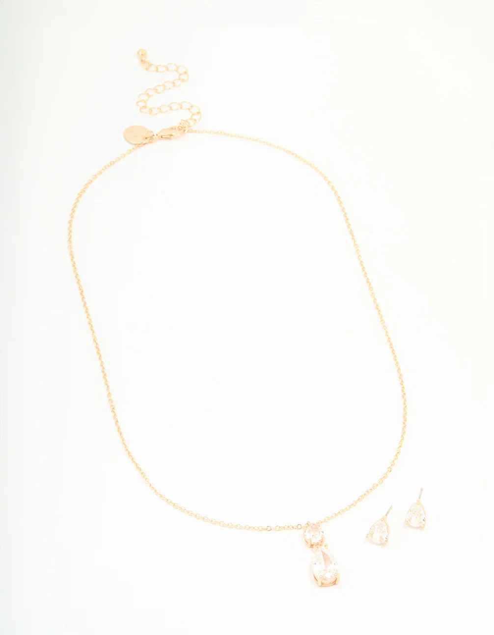 Gold Cubic Zirconia Classic Teardrop Earrings & Necklace Set - Image 2