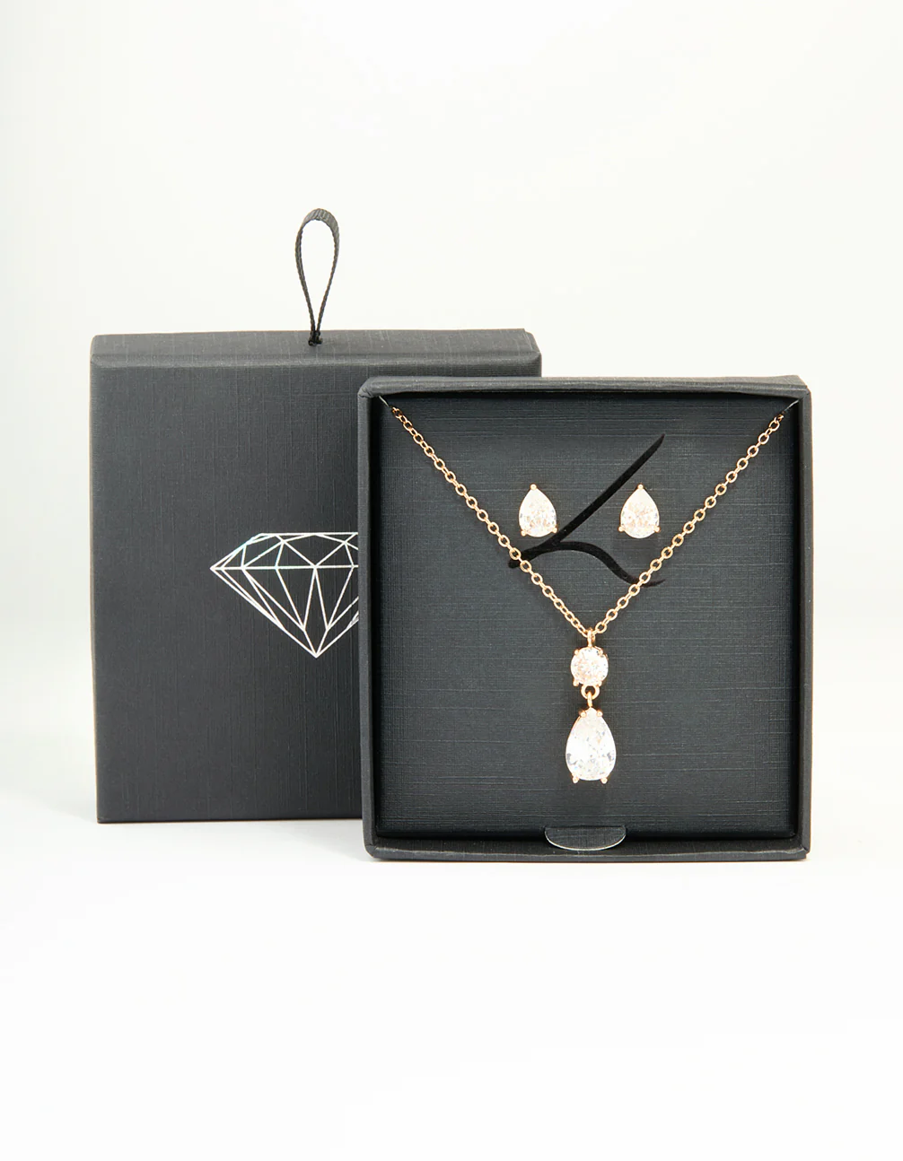 Gold Cubic Zirconia Classic Teardrop Earrings & Necklace Set - Image 3