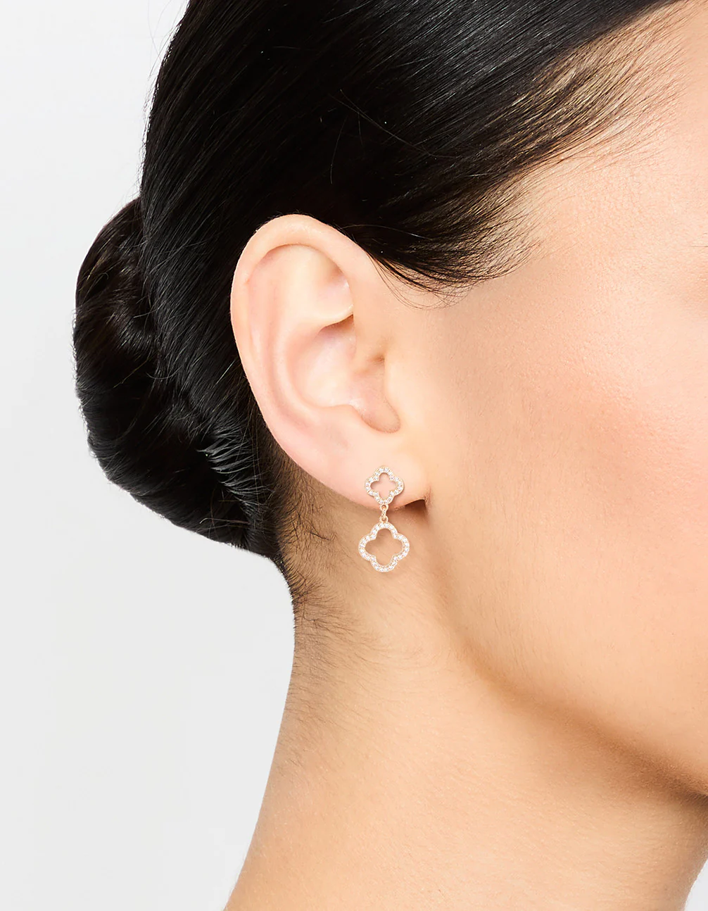 Gold Cubic Zirconia Flower Drop Earrings - Image 2