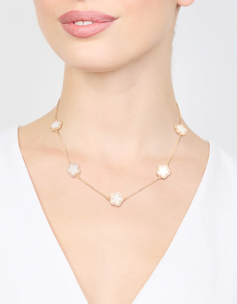 Gold Cubic Zirconia Flower Necklace - Image 2