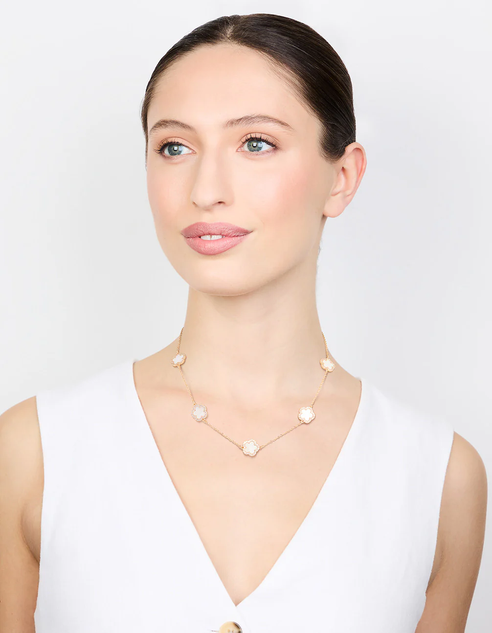 Gold Cubic Zirconia Flower Necklace - Image 3