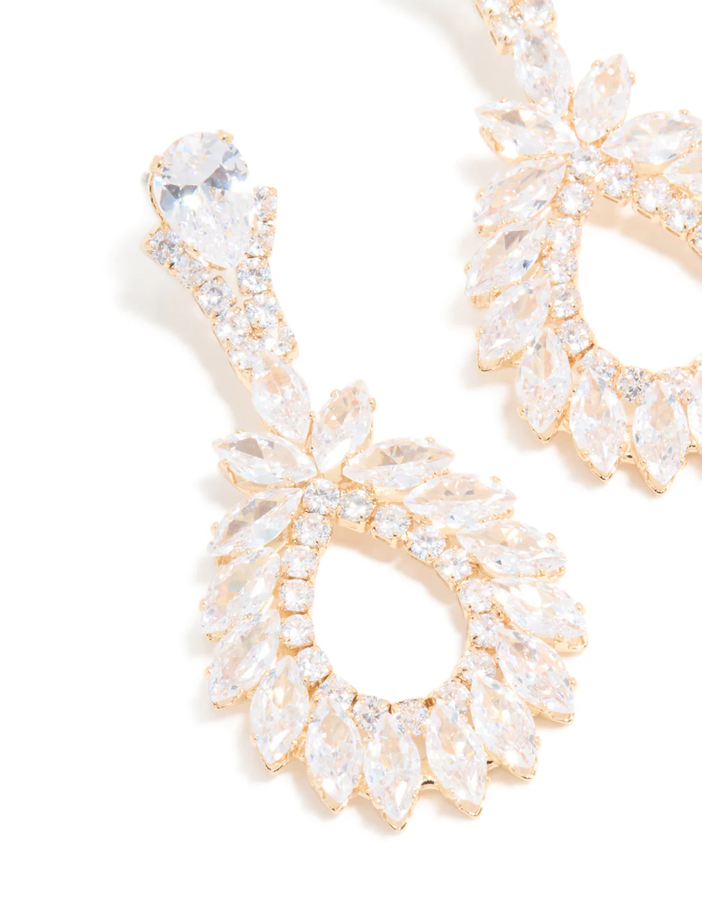 Gold Cubic Zirconia Cluster Drop Earrings - Image 4