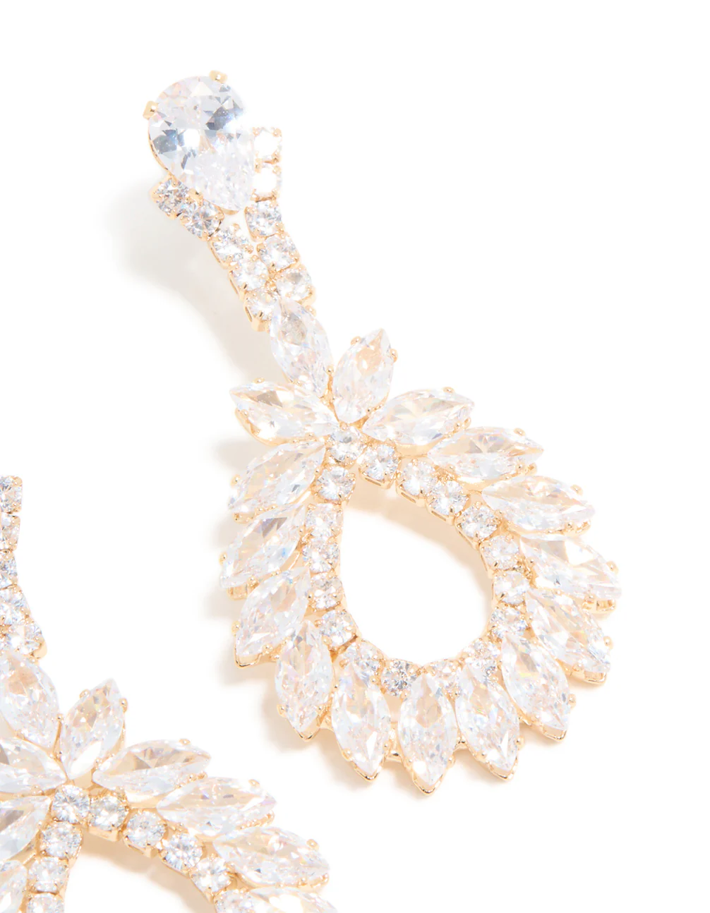 Gold Cubic Zirconia Cluster Drop Earrings - Image 5