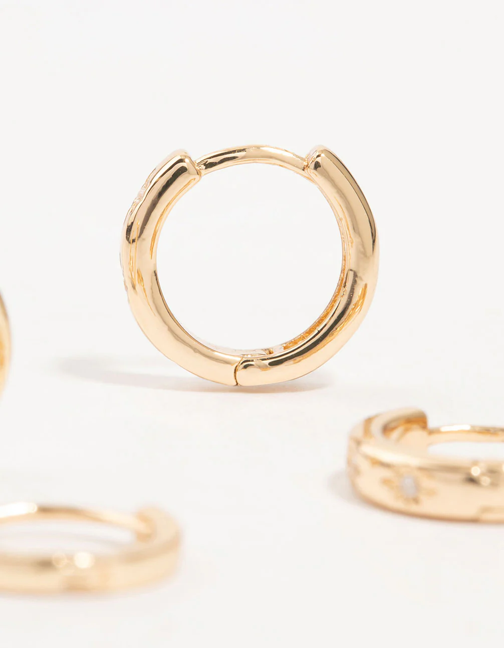Gold Cubic Zirconia Cluster Hoop & Classic Stud Earrings 3-Pack - Image 3