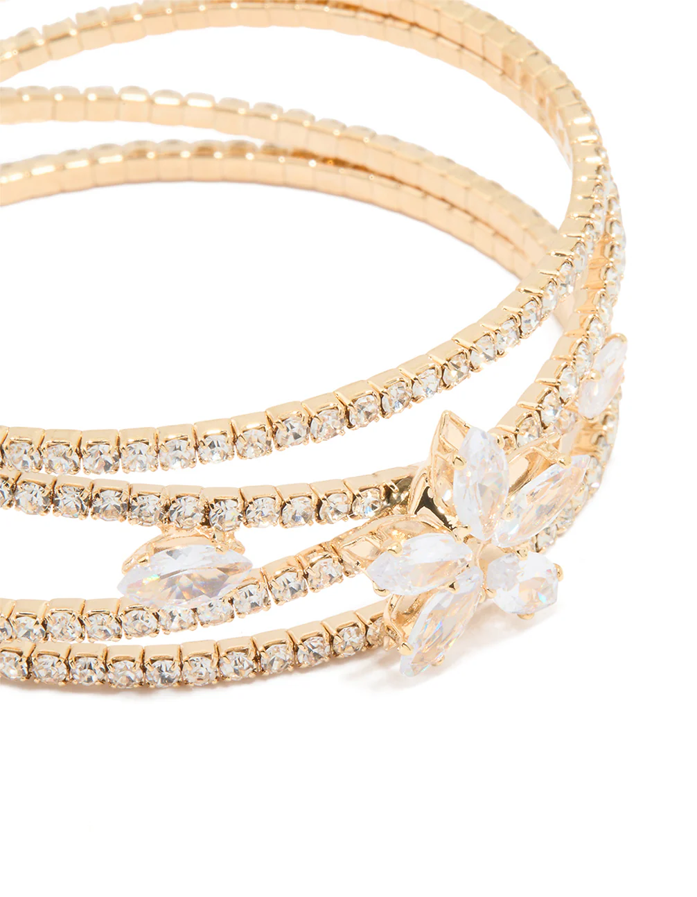 Gold Cubic Zirconia Cross Flower Wrist Cuff - Image 2